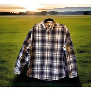 Ralph Lauren Polo Jeans Co Flannel Shirt M Mens Button Plaid‎ Blue Ivory